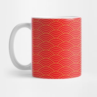 Japanese Seigaiha Gold and Red Pattern Mug